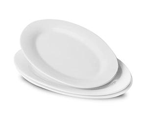 UIBFCWN 3 x Ovale Assiettes Plates, Plateaux de Service en Céramique Blancs, Assiettes Service de Table, pour Viande, Apéritif, Collation, Dessert, Sushi, Salade, Pâtes, 30 x 20 cm