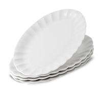 UIBFCWN Assiettes Plates Lot de 4, Assiette Blanche Ovale 25,5 x 15,5cm, Assiettes Service de Table Ovale, Assiettes Plates pour Gâteau, Dessert, Salade, Sushi, Fête