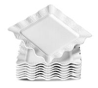 UIBFCWN Lot de 8 Assiettes à Dessert, 20cm Assiettes Plates Porcelaine, Plats de Service en Céramique pour Gâteau, Salade, Pâtes, Pain, Fruits, Convient à Micro-ondes et Lave-vaisselle