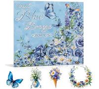 Uideyvi Lot de 30 feuilles d'autocollants en PET sur le thème du jardin papillon bleu, fournitures de scrapbooking pour journal intime, livre d'autocollants éphémères pré-découpés (TZ-005-002)
