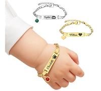 UIDMEN Bracelet Bébé Personnalisé Plaqué Or 18K avec Prénom et Pierre de Naissance, Longueur Réglable - Cadeau de Naissance, Baptême pour Nouveau-né et Parents