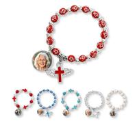 UIDMEN Bracelet chapelet photo personnalisé, bracelet commémoratif pour femme, maman, grand-mère, bracelet croix chrétienne, cadeau de prière