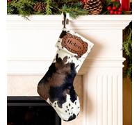 UIDMEN Chaussette de Noël personnalisée avec imprimé Vache de Cowboy Occidental, Chaussettes de Noël de Style Ferme, avec Patch en Cuir, cheminée à Suspendre, décoration de fête, Cadeau pour la