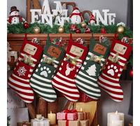 UIDMEN Chaussette de Noël Personnalisée avec Nom Gravée, Chaussette de Noël pour Chats et Chiens avec Empreinte, Chaussette de 48 cm avec Patch Cuir pour Décoration de Fête de Noël, Cheminée, Cadeau