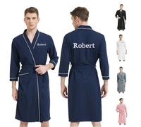 UIDMEN Peignoir gaufré personnalisé avec nom brodé, peignoir léger pour homme, cadeau de mariage pour témoin, peignoir personnalisé pour homme, cadeau pour anniversaire, anniversaire de naissance