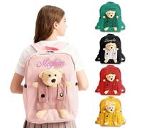 UIDMEN Sac à dos personnalisé pour filles et garçons, nom brodé personnalisé, sac à dos de crèche avec ourson amovible, cadeaux de rentrée scolaire, cadeaux d'anniversaire et de Noël pour enfants