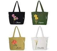 UIDMEN Sac Cordon Personnalisé Femme, Fleur Naissance Prénom Grand Fermeture Éclair, Élégant Voyage Université Travail, Fête Mères Noël Anniversaire Semaine Infirmières