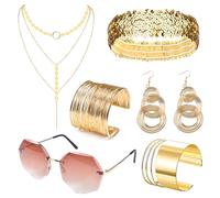 UieaMsio 7 Pièces Disco Accessoires, disco ensemble de bijoux, 1970s Disco des Années, de Bracelets, Collier Boucles d'oreilles, accessoires disco femme pour Femmes Fête d'anniversaire