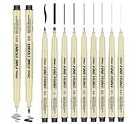 UieaMsio 9PCS Stylo Noir Pointe Fine, Micron Feutres Fins Noirs, Stylos à Encre, Pour Liner Dessin,Fineliner pour Les Manga, écriture, Signature,Conception D'illustration et Dessin