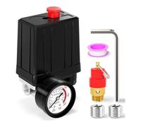UieoKakeh Kit de Commutateur de Pression pour Compresseur D'Air 4 Voies, Interface NPT 1/4", 90-120 PSI, 110V à 240V, Comprend une Valve de Sécurité.