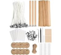 UieoKakeh Kit de Mèches pour la Fabrication de Bougies : 100 Mèches en Coton et 30 Mèches en Bois avec Un Ensemble D'Outils, pour Bougies DIY en Cire de Soja et Cire d'abeille B
