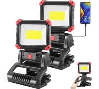 UieoKakeh Lampe de Travail LED Rechargeable avec Pince, Lot de 2 Lampes de Travail Magnétiques COB 2100 avec 3 Modes D'Éclairage pour Barbecue et Réparation Automobile