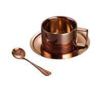 UieoKakeh Tasse à Café et Lait 200ML en Acier Inoxydable 304, Ensemble à Double Couche Comprenant Une Soucoupe, Un Plateau et Une Poignée - Facile à Nettoyer B