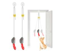 UIEXAY 2Pcs Jouet Chat Interactif Souris Suspendue Avec Queue À Plumes Souris Suspendue Avec Bruit Et Corde Élastique, Idéal Pour Jeu Autonome