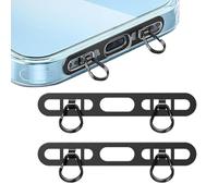 UIEXAY 2pcs Languette d'Attache pour Téléphone, Double Clip Métal Patch Dragonne Cordon Rechange Téléphone Portable Sans Obstruction Charge Sans Adhésif(Noir)