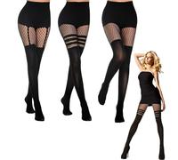 UIEXAY 3 Paires De Collants À Jarretelles, Collants Noirs En Résille, Collants Rayés À Taille Haute, Bas Sexy En Maille Opaque Pour Femmes, Pour La Fête Quotidienne, Le Cosplay Et La Boîte De N