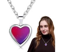 UIEXAY Collier Changement D'Humeur,Collier Qui Change De Couleur,Collier Pendentif Photo,Collier Coeur Photo Enfant,Collier De Température,Collier Médaillon Femme,Collier Coeur Amitié Pour Cadeaux