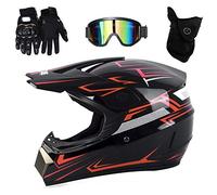 UIGJIOG Adulte Casque Cross avec Gants/Lunettes/Masque, Casque Motocross Set Casque Moto VTT Integral Velo Quad Enduro ATV Scooter pour Homme Femme,Rouge,XL(58~59cm)