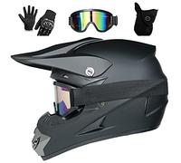 UIGJIOG Casque Cross Noir Mat Intégrale Moto avec Lunettes, Gants, Masque Coupe-Vent - Enduro avec 4 Tailles De Revêtement, Le Meilleur Choix pour Les Cadeaux,A