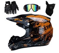 UIGJIOG Casque De Moto Imprimé Floral Orange pour Enfant Motocross Off-Road Casque VTT BMX Downhill,Cadeau pour Enfants 4PCS,Orange,XL(58~59cm)