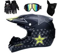 UIGJIOG Casque de Moto pour Enfant Motocross Cross Off-Road, D. O. T Standard Enfants Quad Bike VTT Go Karting Casque,Noir,S(52~53cm)