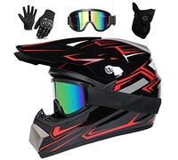 UIGJIOG Casque Moto Cross,Casque Moto Enfant Casque Certifié D.O.T avec Lunettes Gants Casque de VTT Intégral Comprend 4 Tailles de Doublure de Casque,A