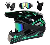 UIGJIOG Casque Moto Cross Enfant Certifié D.O.T avec Lunettes Gants, Intégral VTT, 4 Tailles de Doublure, B