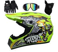 UIGJIOG Casque Moto Cross Enfant Certifié D.O.T avec Lunettes Gants, VTT Intégral, 4 Tailles de Doublure