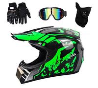 UIGJIOG Casque Moto Enfant, Casque de Cross pour Enfant, avec Goggle/Gants/Masque, D. O. T Standard, pour BMX MTB Quad Enduro ATV Scooter, O,M(54~55cm)