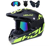 UIGJIOG Casque Moto Enfant, Casque de Cross pour Enfant, avec Goggle/Gants/Masque, D. O. T Standard, pour BMX MTB Quad Enduro ATV Scooter, I, L (56~57cm)