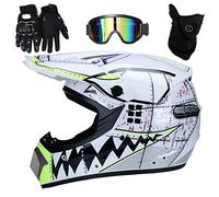 UIGJIOG Casque Moto Enfant, Casque de Cross pour Enfant, avec Goggle/Gants/Masque, D. O. T Standard, pour BMX MTB Quad Enduro ATV Scooter, B, L (56~57cm)