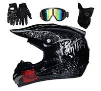 UIGJIOG Casque Moto Enfant, Casque de Cross pour Enfant, avec Goggle/Gants/Masque, D. O. T Standard, pour BMX MTB Quad Enduro ATV Scooter, H,M(54~55cm)