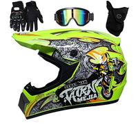 UIGJIOG Casque Moto Enfant,Casque de Cross pour Enfant Casque Downhill pour Enfants, avec Goggle/Gants/Masque,D. O. T Standard,pour BMX MTB Quad Enduro ATV Scooter,G,XL(58~59cm)
