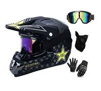 UIGJIOG Casque Moto Enfant,Casque de Cross pour EnfantCasque Downhill pour Enfants, avec Goggle/Gants/Masque/Filet à Elastique,D. O. T Standard,pour BMX MTB Quad Enduro ATV Scooter,M(54~55cm)