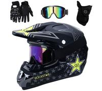 UIGJIOG Casque Motocross avec Goggle Gants Masque Adulte Enfant Casques Intégral VTT Casque Moto Cross MX ATV Scooter De Descente Adulte Casque D.O.T Certified,Noir,S(52~53cm)