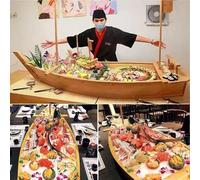 UIHECTA Bateau à Sushi Japonais en Bambou, Plateau De Service, Assiette à Sushi Sashimi, en Forme De Bateau, RéCipient à Saumon Et Fruits Mer, pour Restaurant/Assiette Maison,Bamboo,L60×W21cm