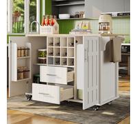 UIHECTA Buffet - Grand Buffet en Bois Massif avec Casier à Vin Blanc, Meuble Transitionnel pour Salle à Manger Ou Cuisine avec éTagèRes RéGlables