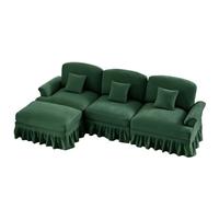 UIHECTA Canapé Bulle Confortable Style Mi-Siècle, Sofa Modulaire d'angle avec Ottoman Mobile, Jupe Amovible et Bras Élégants Évasés, pour Bureau Chambre et Salon,Vert,3Seat+1Ottoman