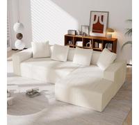 UIHECTA Canapé d'angle Cloud avec MéRidienne en L, Canapé Moderne en Velours CôTelé pour Salon, Canapé en Mousse à MéMoire Forme avec Assise Profonde, Aucun Assemblage Requis,Blanc