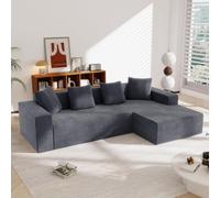 UIHECTA Canapé d'angle Cloud avec MéRidienne en L, Canapé Moderne en Velours CôTelé pour Salon, Canapé en Mousse à MéMoire Forme avec Assise Profonde, Aucun Assemblage Requis,Gris