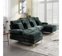 UIHECTA Canapé d'angle en U, Ensemble Canapé 4 Places pour Le Salon, Canapé Convertible en L en Velours avec MéRidienne Pouf Et Coussins,F