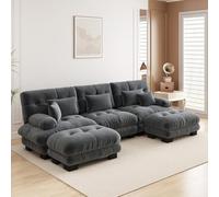 UIHECTA Canapé d'angle Modulaire Pouf, Canapé d'angle Cloud en U/L avec MéRidienne Confortable, Coussins Doubles, Tissu Chenille Doux, Canapé d'angle Profond Et Surdimensionné,A,133.8" U~Shape