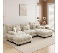 UIHECTA Canapé d'angle Modulaire Pouf, Canapé d'angle Cloud en U/L avec MéRidienne Confortable, Coussins Doubles, Tissu Chenille Doux, Canapé d'angle Profond Et Surdimensionné,B,133.8" U~Shape