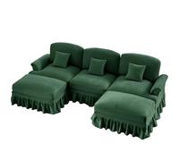 UIHECTA Canapé Modulaire d'angle avec Ottoman Amovible, Canapé Nuage Moderne avec Jupe Amovible et Pieds en Bois, pour Salon, Chambre, Bureau et Appartement,Vert,3Seat+2Ottoman