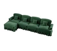 UIHECTA Canapé Nuage Élégant Style Mi-Siècle, Canapé Modulaire d'angle, Canapé en Chenille Confortable, avec Jupe à Volants et Plis Amovible, pour Salon, Chambre et Appartement,Vert,4Seat+1Ottoman
