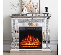 UIHECTA CheminéE éLectrique Miroir et Meuble TV, Chauffage d'angle IndéPendant avec CheminéE à Manteau Variable Et Effet De Flammes 3D RéAliste TéLéCommande