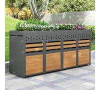 UIHECTA Coffre Rangement Poubelles Toit VéGéTalisé,120-240 litres, Anthracite, Porte Aspect Bois Incluse Option D'Extension, Coffre Rangement Poubelles, Ce Produit Ne Comprend Poubelle IntéGréE.,B