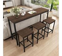 UIHECTA Ensemble Salle à Manger Extra-Longue 4 PièCes Design Moderne, Hauteur Comptoir, avec 3 Tabourets Et Une Table D'Appoint avec Repose-Pieds, Ensemble Cuisine Style Pub Encombrant,C