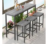 UIHECTA Ensemble Salle à Manger Extra-Longue 4 PièCes Design Moderne, Hauteur Comptoir, avec 3 Tabourets Et Une Table D'Appoint avec Repose-Pieds, Ensemble Cuisine Style Pub Encombrant,E
