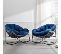 UIHECTA Fauteuil à Bascule D'ExtéRieur, Chaise Papasan SurdimensionnéE Coussin Et Structure, Chaises œUf Confortables en Rotin et Osier Fauteuil à Bascule Moderne pour VéRanda,Marine,2PCS